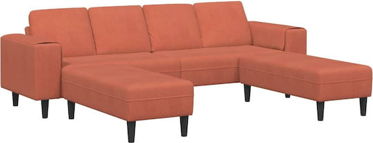 Ecksofa Samt Rot Orange mit Dekokissen 250x188x76cm