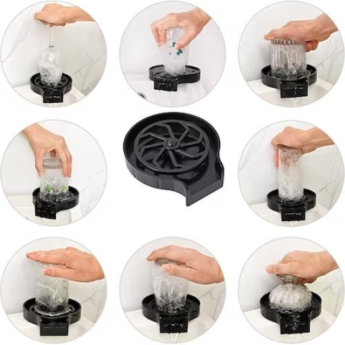 Glass Rinsing Device Easy To Fix On Sink Made Of ABS Black