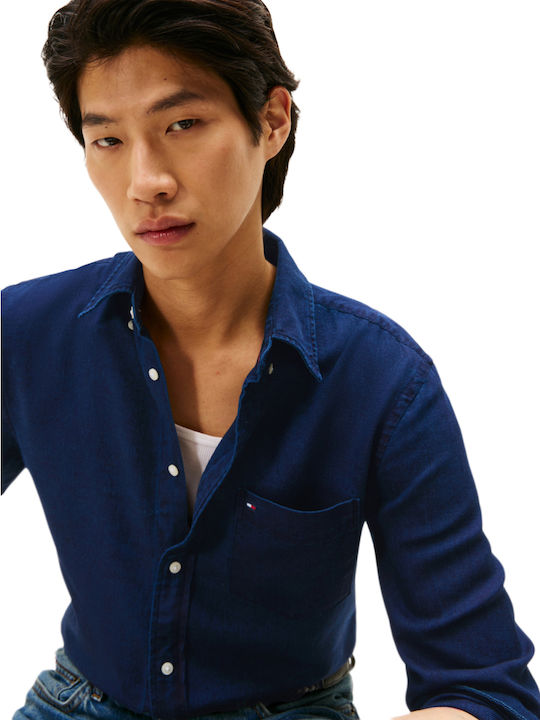 Long-sleeved Cotton Shirt Navy Blue