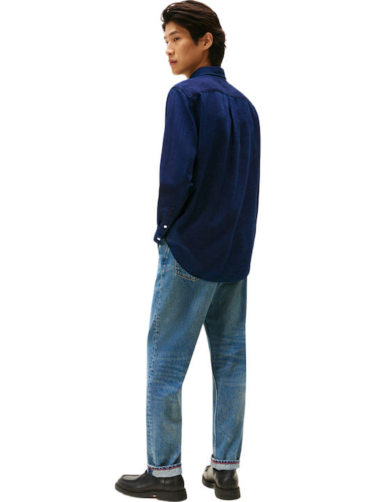 Long-sleeved Cotton Shirt Navy Blue