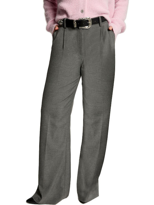 Women's High-waisted Fabric Trousers Gray