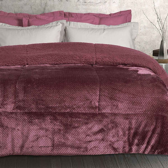 Das Home Sherpa Comforter with Hollowfiber Filling Double 220x240cm 1188 Dark Lilac 700 GSM 12 Togs