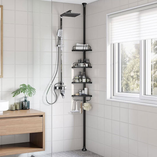 Songmics Wall Mounted Bathroom Shelf Inox with 4 Shelves and Suction Cups 35x25x85cm Black