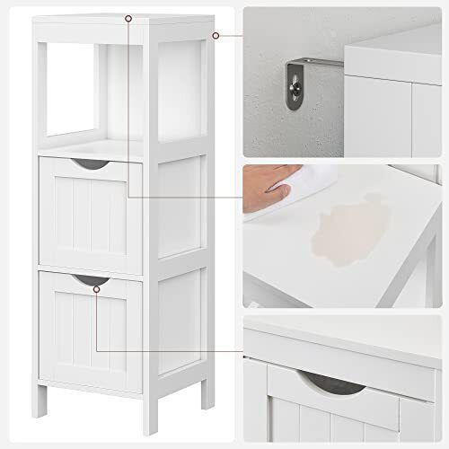 Songmics Подов Рафт за баня Дървен с 3 рафта 30x30x89см Бял