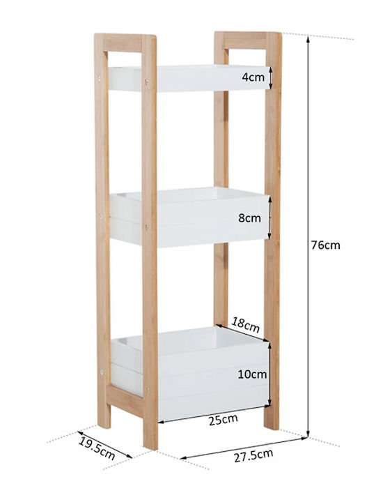 HomCom Επιδαπέδια Ραφιέρα Μπάνιου Bamboo με 3 Ράφια 27.5x27.5x27.5cm Λευκή