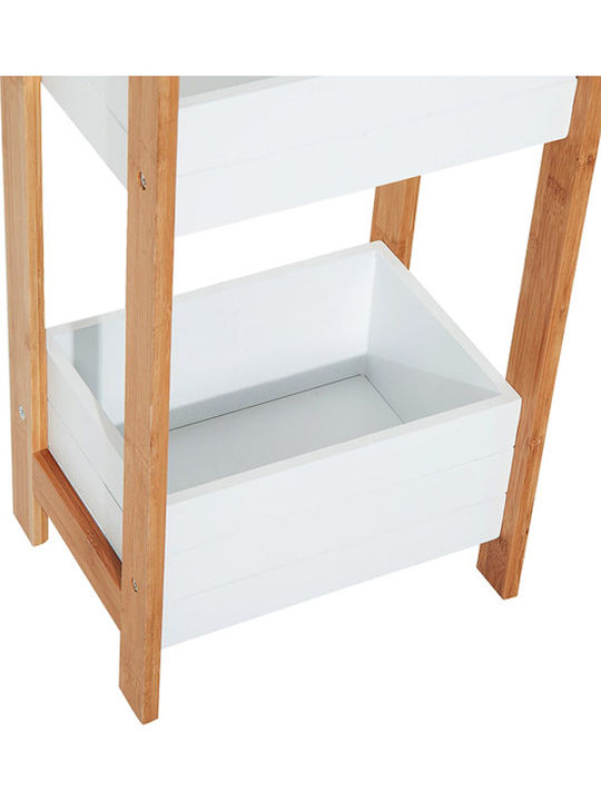 HomCom Επιδαπέδια Ραφιέρα Μπάνιου Bamboo με 3 Ράφια 27.5x27.5x27.5cm Λευκή