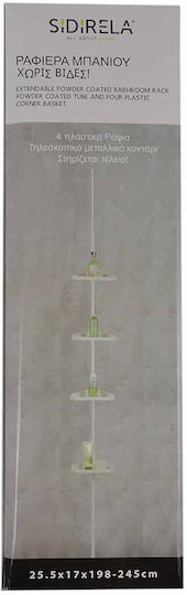Sidirela Montat pe perete Raft Baie Plastic cu 4 Rafturi și Ventuze 25.5x17x240cm Albă