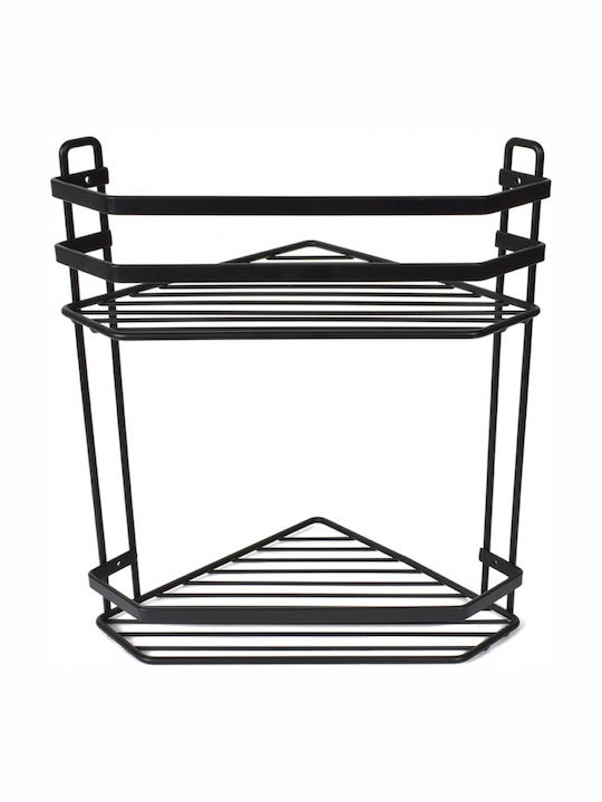Estia Elegant Corner Wall Mounted Bathroom Shelf Metallic with 2 Shelves 32x28x18cm Black