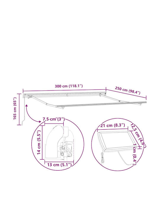 vidaXL Cort Terasă Alb Cu LED 3x2.5m