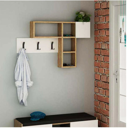 Megapap Wall Hanger Game Wooden 6 Hooks Natural - White 99.5x15x15cm