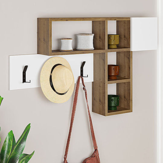 Megapap Wall Hanger Game Wooden 6 Hooks Natural - White 99.5x15x15cm
