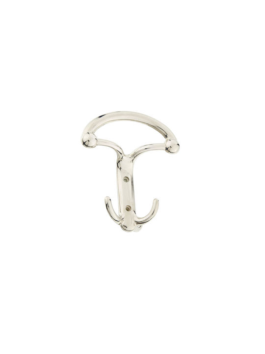 Viobrass Metal Wall Hanger with 2 Slots Silver 12.3x3.7x12.3cm 1pc