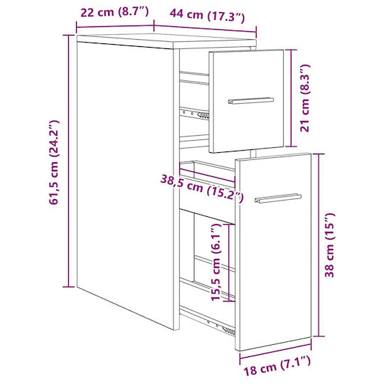 vidaXL Bathroom Cabinet L22xW44xH61.5cm Oak