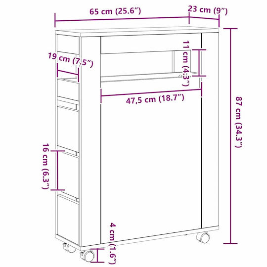vidaXL Bathroom Cabinet L65xW23xH87cm Oak