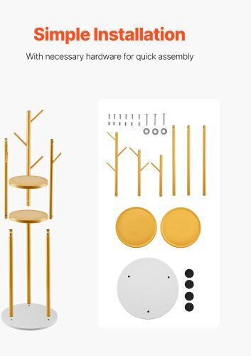 Vevor Metallic Coat Rack Yellow 34x34x170cm
