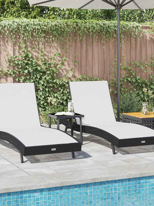 Deckchair Rattan Black with Table 3pcs 197x70x22cm.