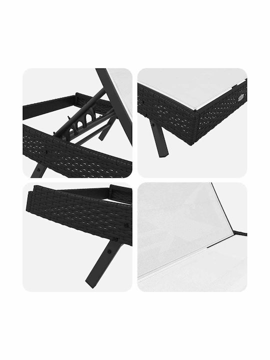 Deckchair Rattan Black with Table 3pcs 197x70x22cm.