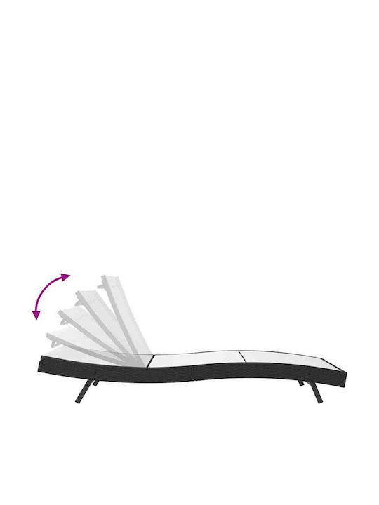 Deckchair Rattan Black with Table 3pcs 197x70x22cm.