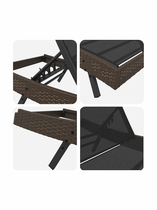 Liegestuhl Rattan Braun mit Tisch 3Stück 197x70x22cm.