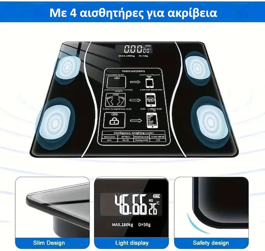 Panora Smart Badezimmerwaage 180kg mit Körperfettmessung und Bluetooth Schwarze 14455
