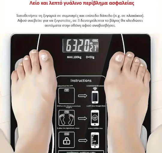 Panora Smart Badezimmerwaage 180kg mit Körperfettmessung und Bluetooth Schwarze 14455