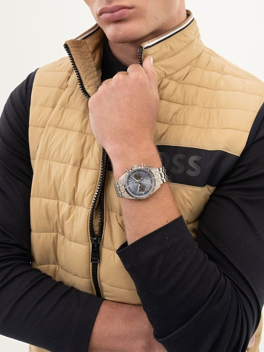 Boss Tourmaster Ανδρικό Ρολόι 41mm Μπαταρίας με Ασημί Μεταλλικό Μπρασελέ