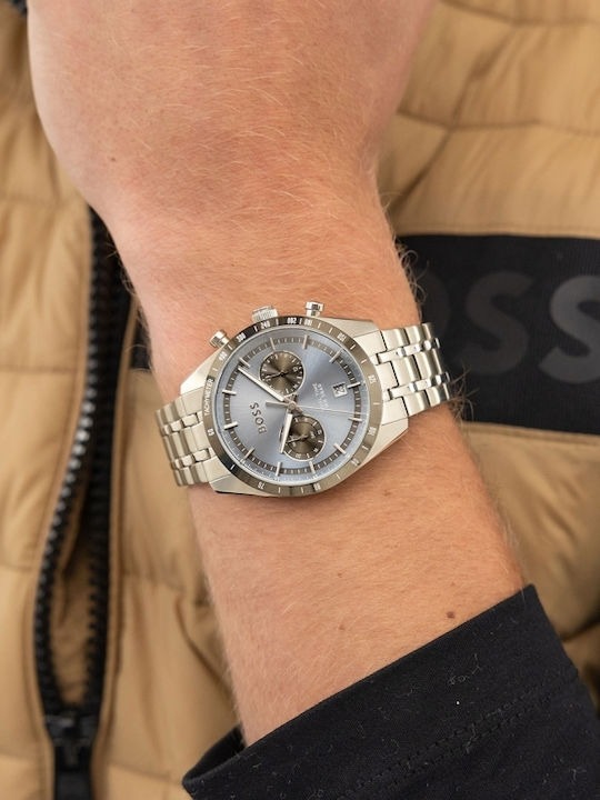 Boss Tourmaster Ανδρικό Ρολόι 41mm Μπαταρίας με Ασημί Μεταλλικό Μπρασελέ