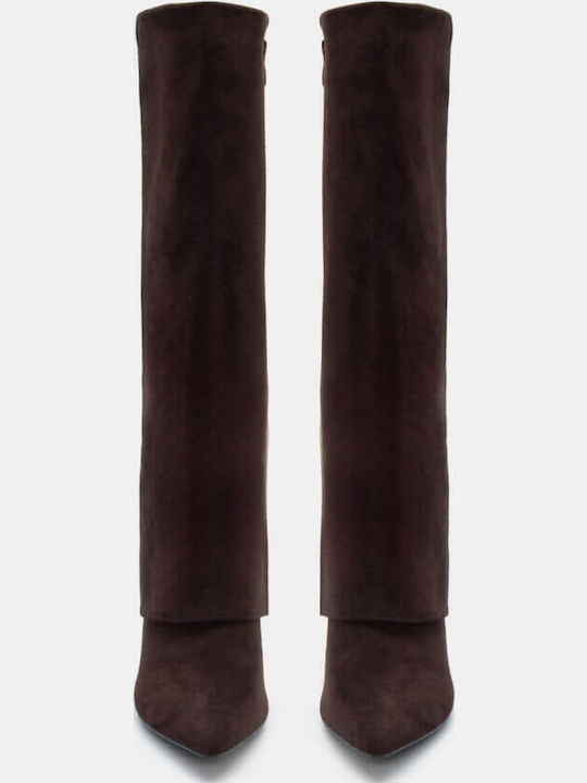 Wildleder Damenstiefel mit hohem Absatz Braun