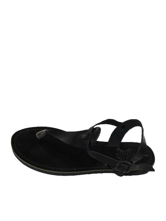 Leather Women's Flat Sandals in Black Color