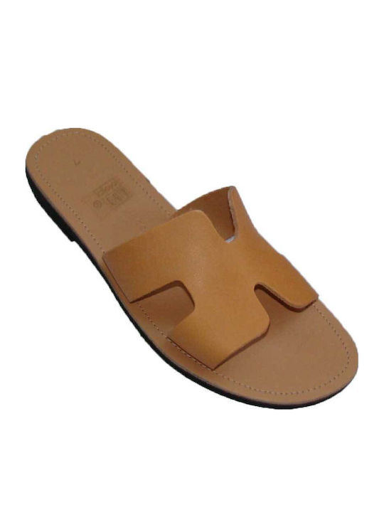 Leather Women's Flat Sandals in Tabac Brown Color