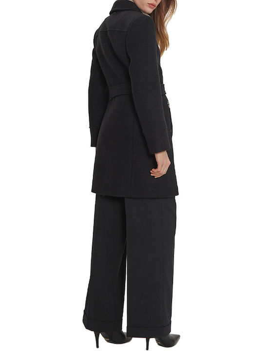 Wolle Damen Black Mantel mit Reißverschluss