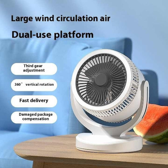 Electric Desk Fan 3 Light Intensities Stand Made Abs USB Charging Oscillating 3 Speed Settings White