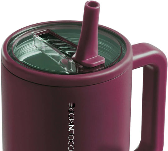Cool'NMore Handled Tumbler Thermos Stainless Steel BPA Free 1lt Cranberry with Straw and Handle