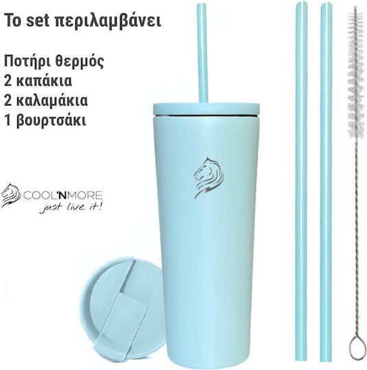 Cool'NMore Glass Thermos Stainless Steel BPA Free 600ml Sea Side with Straw