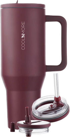 Cool'NMore Handled Tumbler Thermos Stainless Steel BPA Free 1lt Cranberry with Straw and Handle