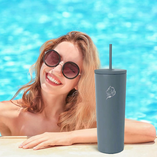 Cool'NMore Glass Thermos Stainless Steel BPA Free 600ml Lava Grey with Straw