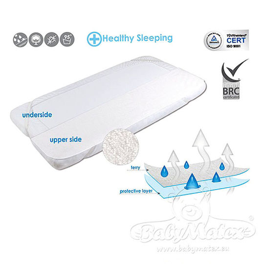 Matex Waterproof Crib Mattress Protector Terry Towel with Elastic Straps 70x140cm