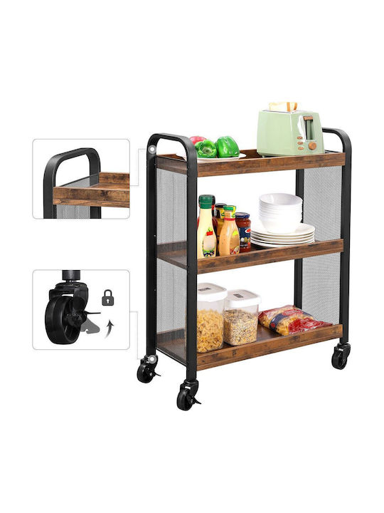 Vasagle Wooden Kitchen Trolley 3 Tiers Brown 66x26x85cm