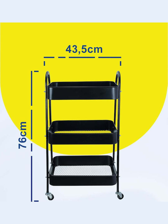 Uncle George Kitchen Trolley Metallic 3 Tiers Black 43.5x24.5x76cm