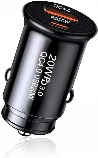 Fast Charge Car Charger PD20W QC 4.0 Type-C USB 2in1 Skyddar Minifusex Set Sticker Black
