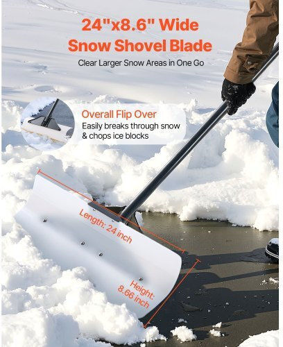 Vevor Plastic Snow Pusher Shovel 24in Heavy Duty Winter Snow Plow Driveway