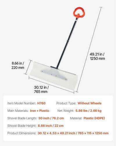 Vevor Plastic Snow Pusher Shovel 30in Heavy Duty Winter Snow Plow Driveway