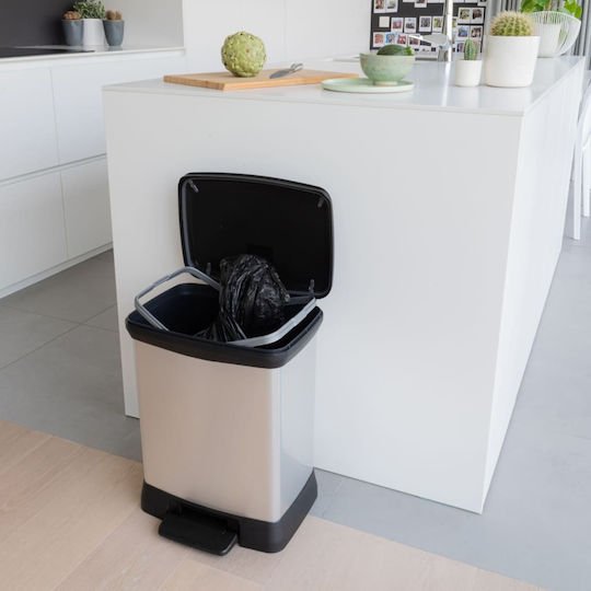 Curver Recycling Waste Bin Plastic with Pedal Silver 30lt