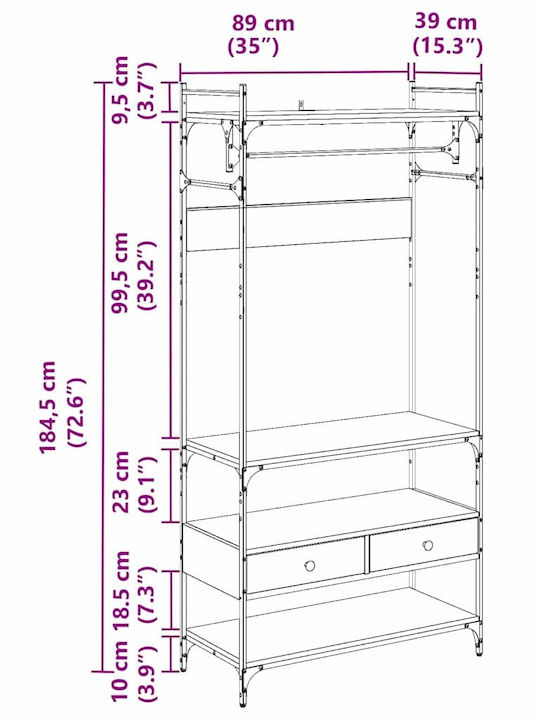 vidaXL Cuier de podea din Lemn Maro 89x39x184.5cm