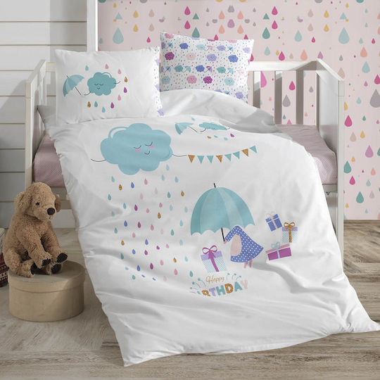 Rythmos Βρεφική Παπλωματοθήκη Birthday Λευκή 100x150εκ.