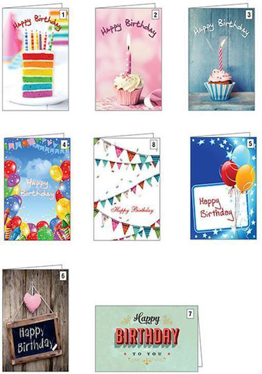 Grußkarten Geburtstag 10.5x7cm 12Stück (Μverschiedene Designs/Farben)