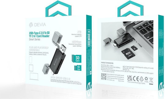 Hub Usb A + Usb C To Sd Tf Devia El239 2 1 Card Reader Smart Μαύρο Devia