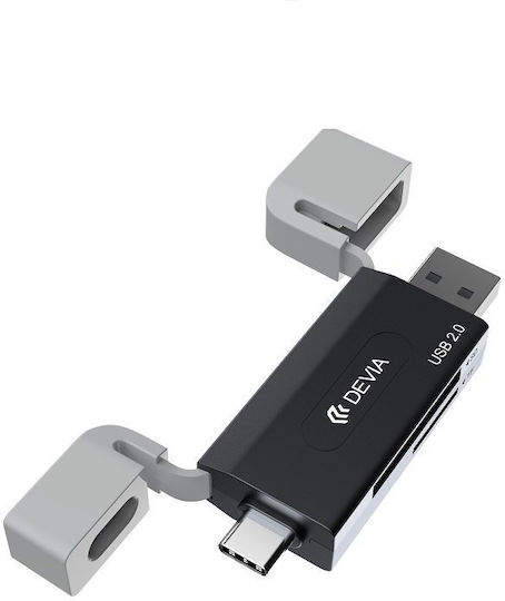 Hub Usb A + Usb C To Sd Tf Devia El239 2 1 Card Reader Smart Μαύρο Devia