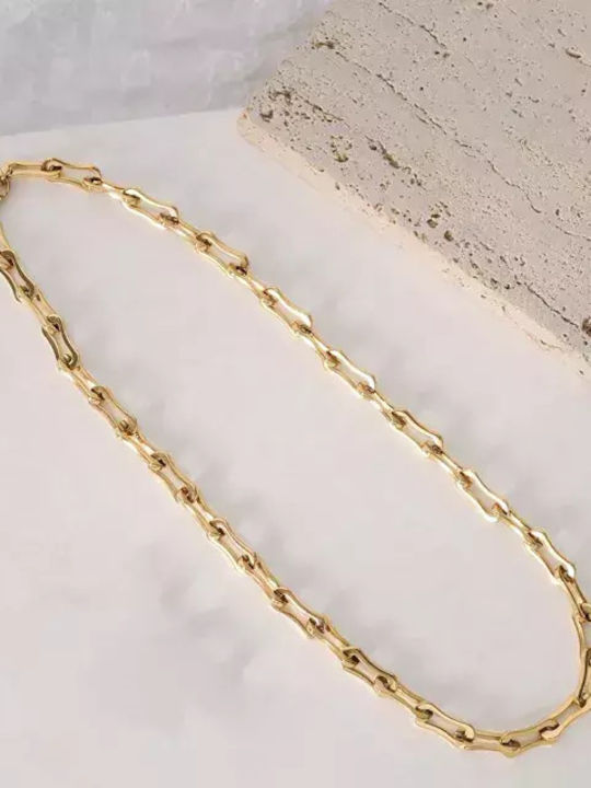 Art Chain Neck made of Steel Gold-plated Wide Thickness 6mm