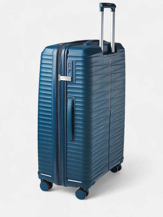 Paulter Hard Blue Travel Suitcases with 4 Wheels Set of 3 Pieces